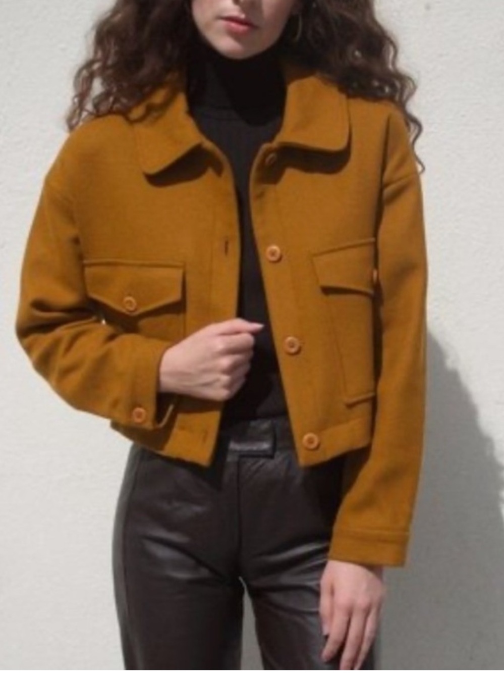 Rita Row Wool Cropped Jacket Sustainable brand Mustard Orange Brown Ochre hue
